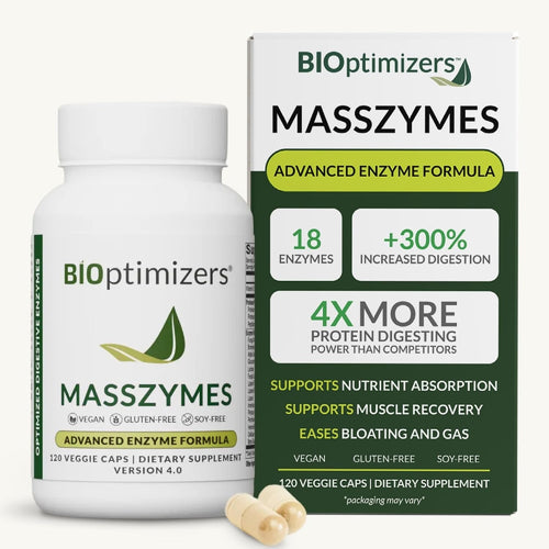 BIOptimizers MassZymes - Complete Digestive Enzymes Supplement for Gut Health - Bloating Relief for Men and Women - Lipase Amylase Bromelain Digestive Enzymes (120 Capsules) BIOptimizers®